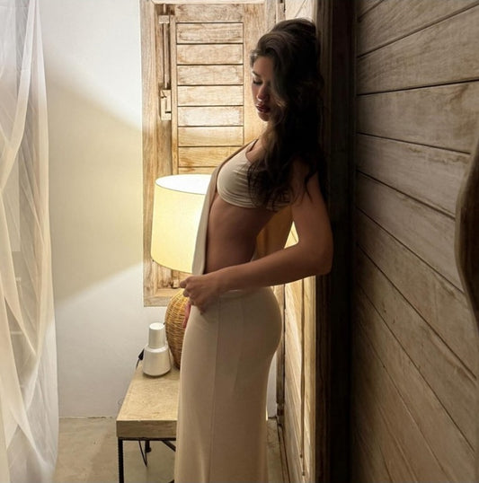 Champagne Satin Asymmetric Cut-Out Gown